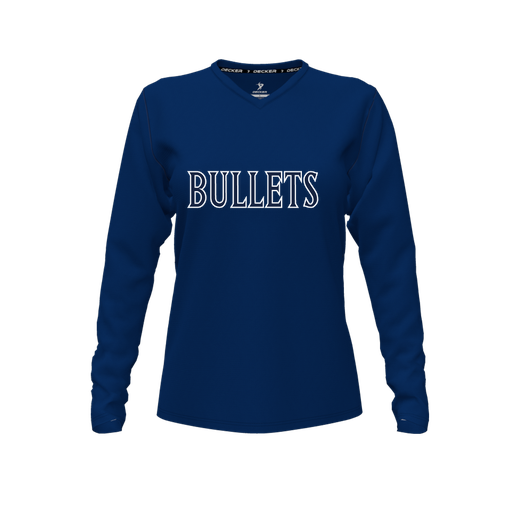 [FTLVCFNV-FYXS-LOGO1] Decker Comfort T-Shirt (Female Youth XS, Navy, V Neck, Logo 1, Long Sleeve)