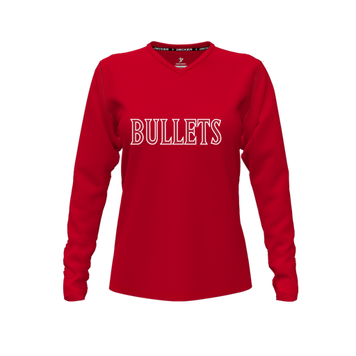 [FTLVPTRD-FYXS-LOGO2] Decker Performance T-Shirt (Female Youth XS, Red, V Neck, Logo 2, Long Sleeve)